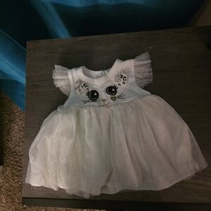 Adorable White Cat-Themed Kids Casual Dress